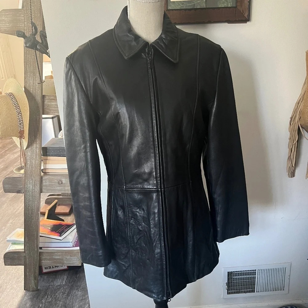 Vintage DANIER Canada Black Leather Jacket Removable Insulated Liner L 10 - 12